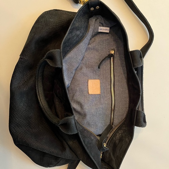 Clare V Black Snake Leather Tote Satchel Bag w/ Shoulder Strap - Picture 7 of 8